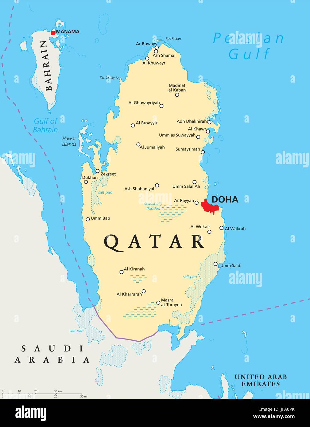 Politische Karte von Katar Stock Vektor