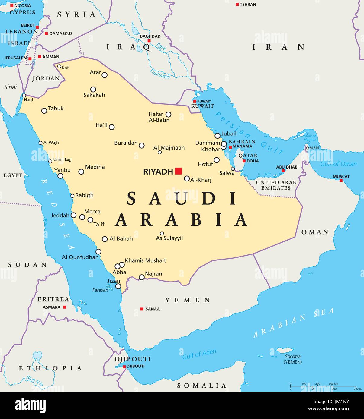 Politische Karte von Saudi-Arabien Stock Vektor