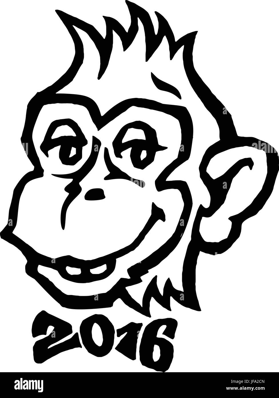 2016 - Jahr des Affen. Smiling Affe mit 2016-Fliege-Vektor-illustration Stock Vektor