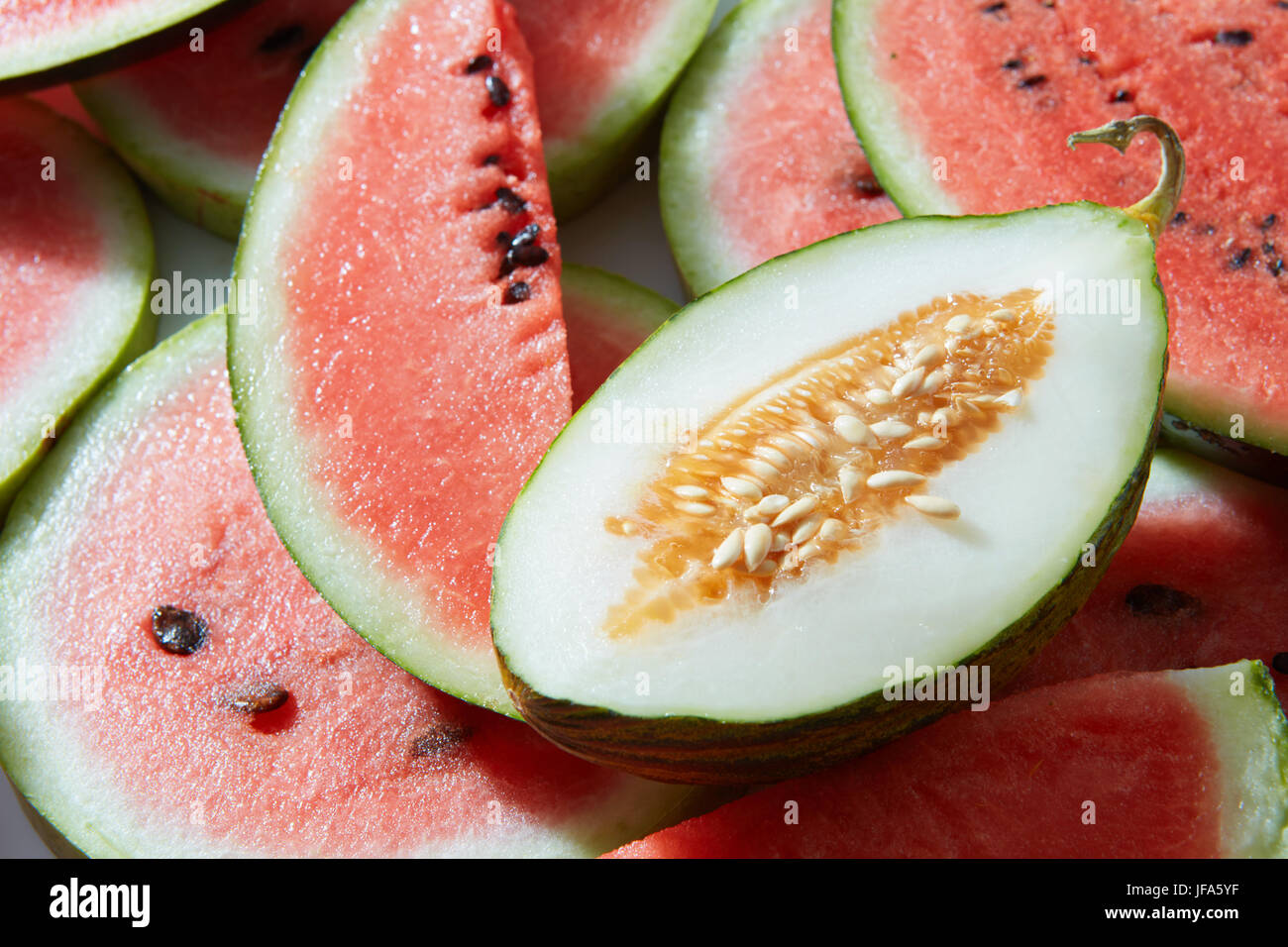 Scheiben Wassermelone, Melone Stockfoto