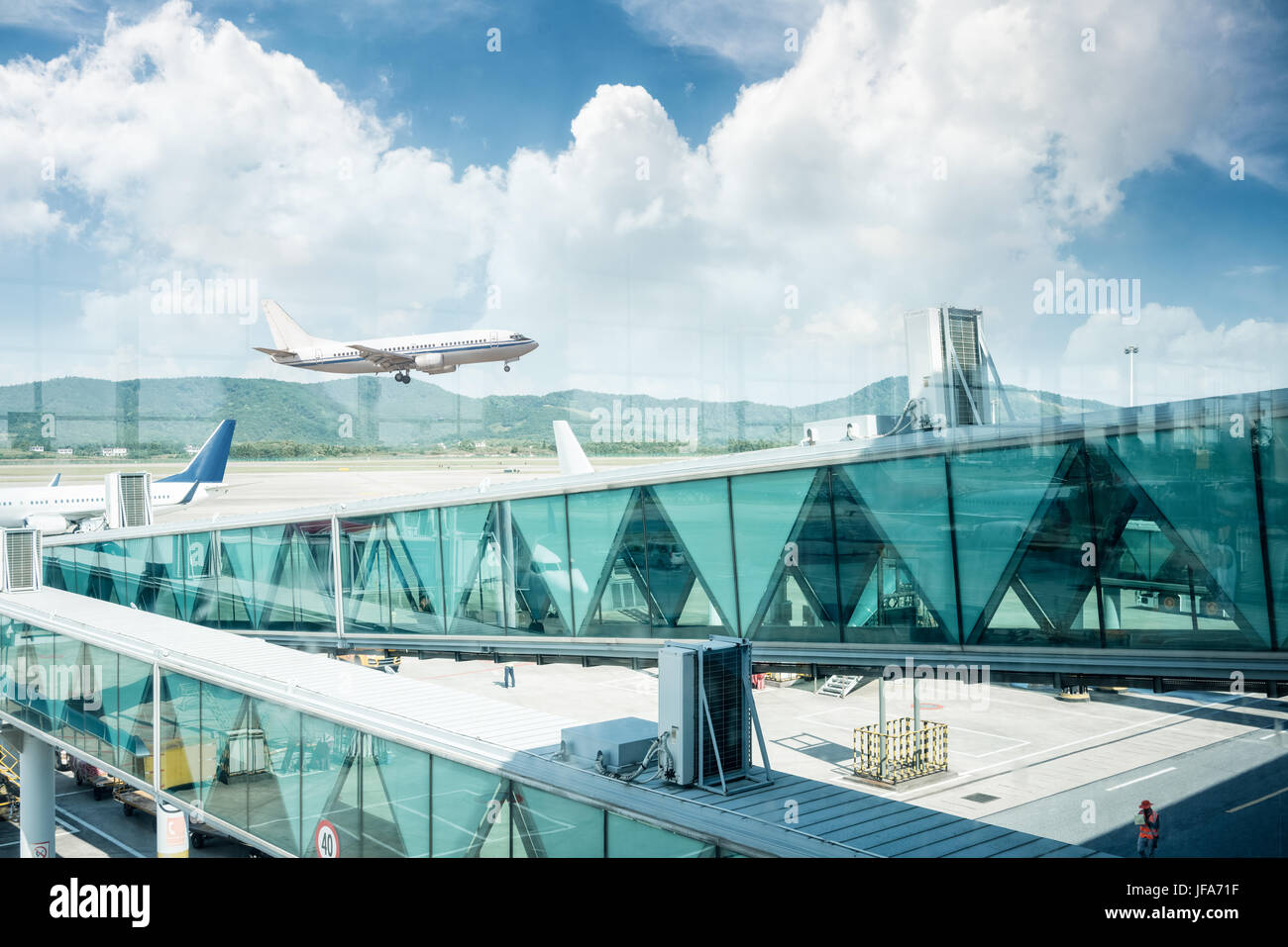 Flughafen Terminal Fenster Szene Stockfoto