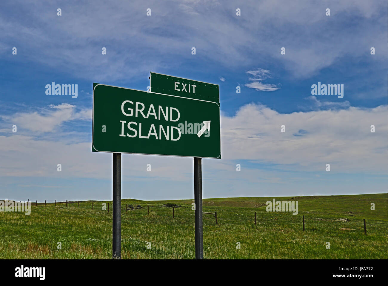 U.S. Highway Notausgangsschild für Grand Island Stockfoto
