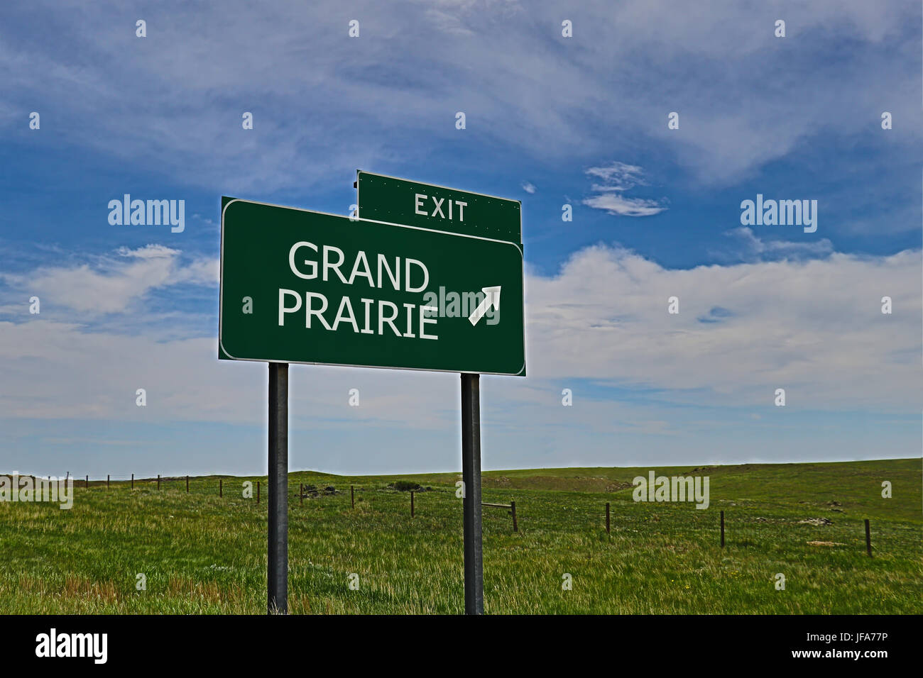 U.S. Highway Notausgangsschild für Grand Prairie Stockfoto