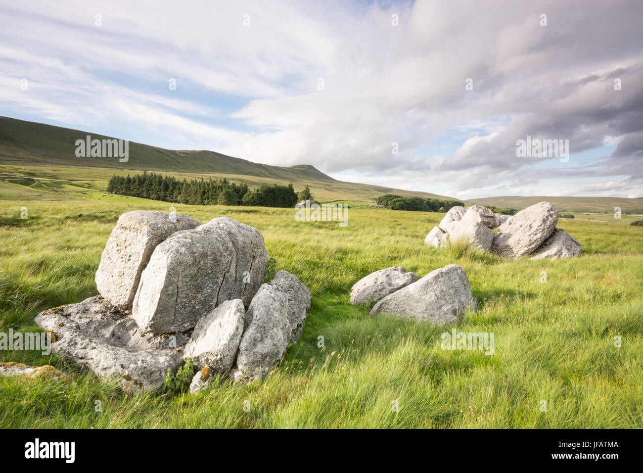Kalkstein-Felsen und Ingleborough Stockfoto