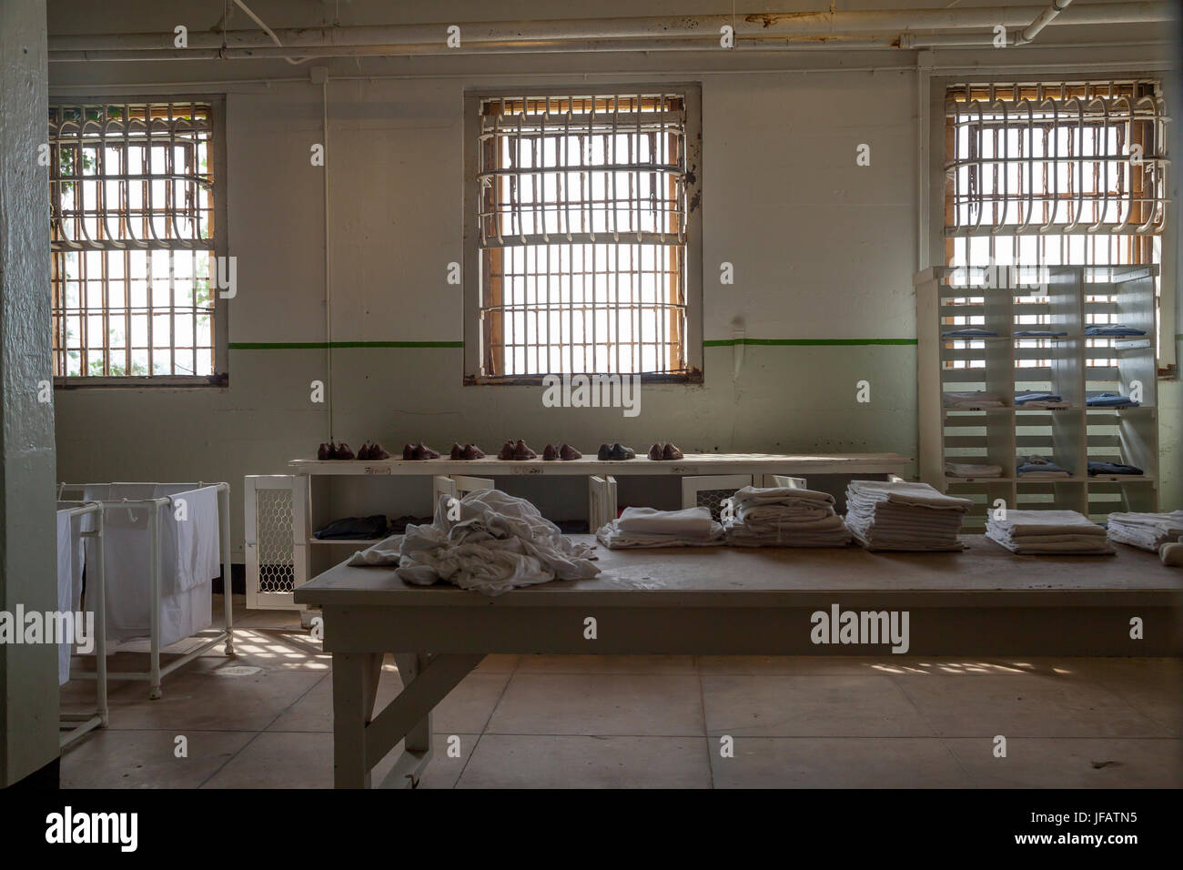 Waschküche im Gefängnis Alcatraz, San Francisco, Kalifornien, USA Stockfoto