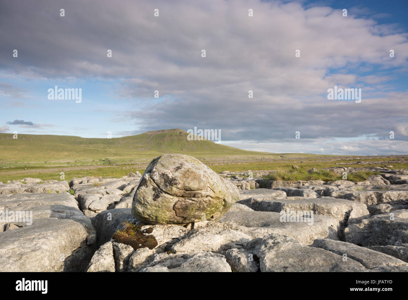 Kalkstein-Felsen und Ingleborough Stockfoto