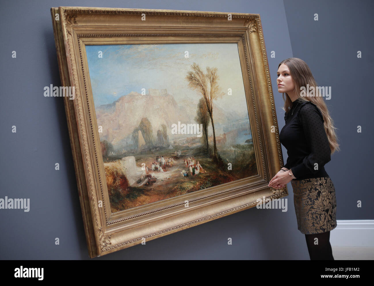 J.M.W Turner "Ehrenbreitstein" wird bei einem Fototermin vorgestellt, bevor es zum Verkauf, bei Sothebys in New Bond Street in London angeboten wird. Stockfoto