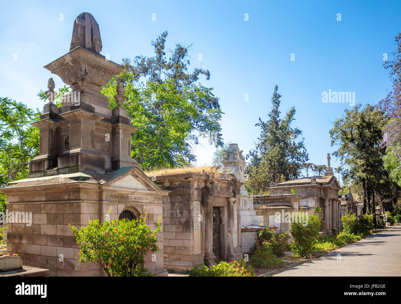 SANTIAGO, CHILE - November 11, 2016: Familie Krypten in Santiago allgemein Friedhof (cementerio General de Santiago). Dies ist einer der größten cemeterie Stockfoto