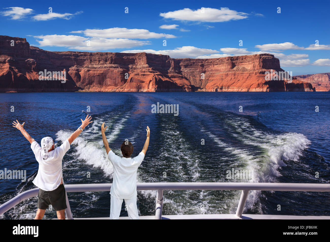 Frau und Mann in der stern-Boot Stockfoto