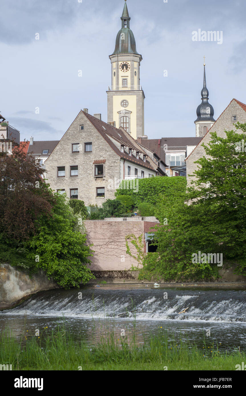 Jagst Fluss in Crailsheim, Deutschland Stockfoto