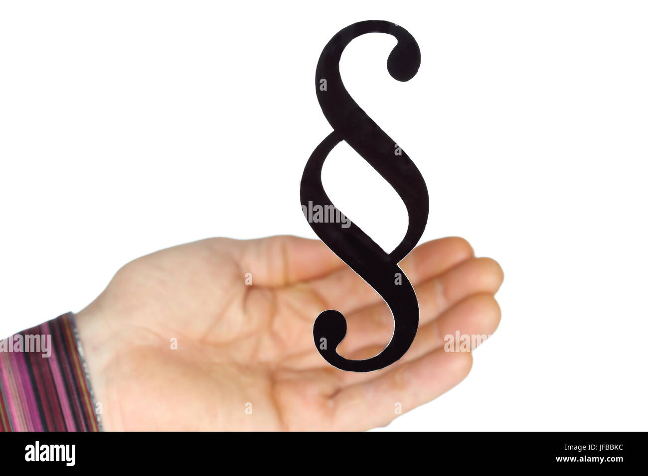 Handfläche mit Paragrafenzeichen Stockfoto