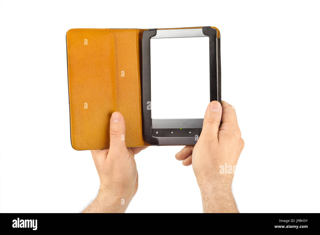 Hände mit E-Book-reader Stockfoto