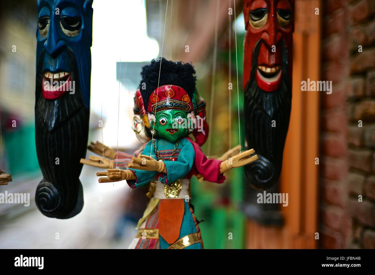 Eine handgefertigte Nepalesische Marionette. Stockfoto