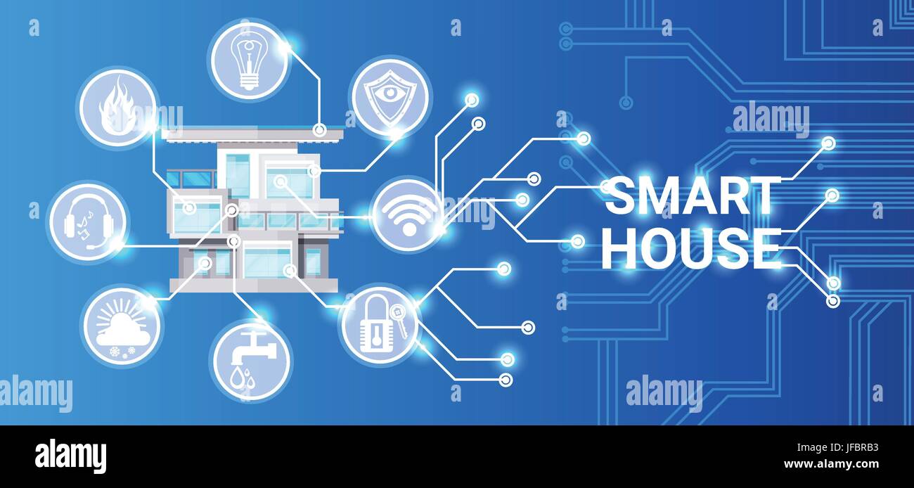 Smart House Technologie Control System-Symbol Infografik mit Textfreiraum Stock Vektor