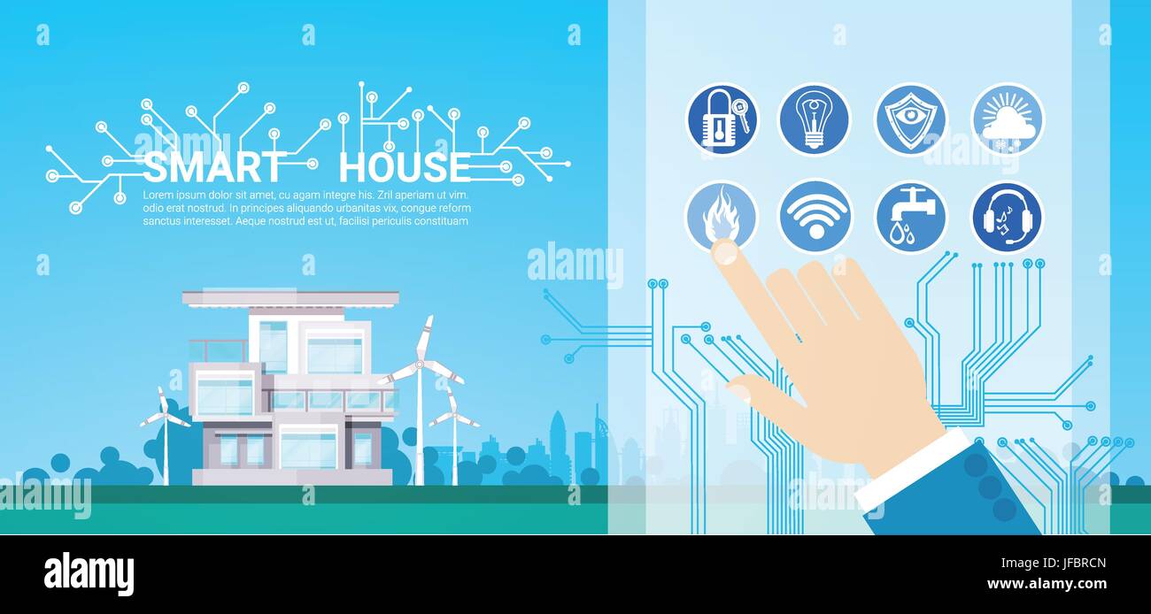 Smart House Technologie Control System-Symbol Infografik mit Textfreiraum Stock Vektor