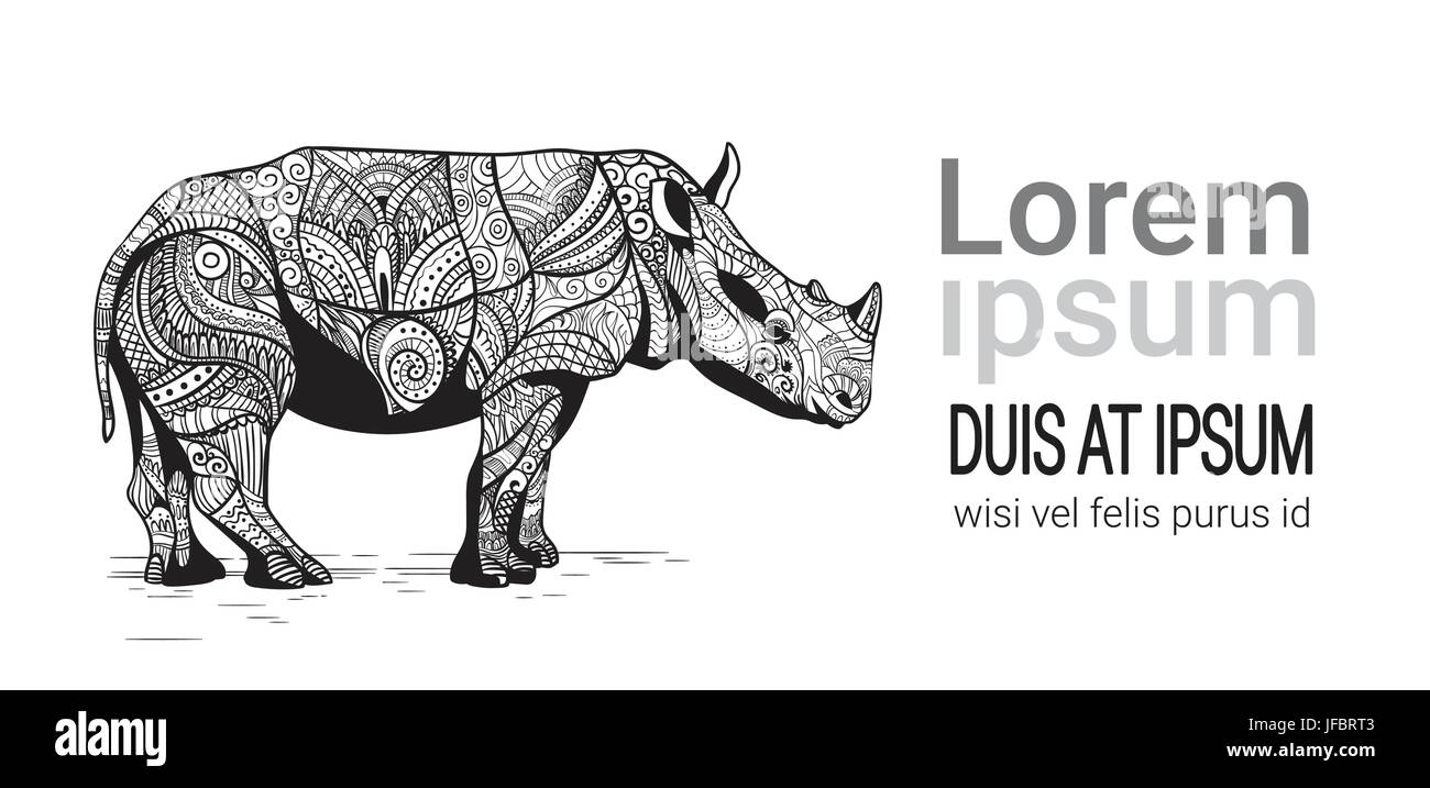 Rhino Zeichnung Zentangle Tier mit Textfreiraum Stock Vektor