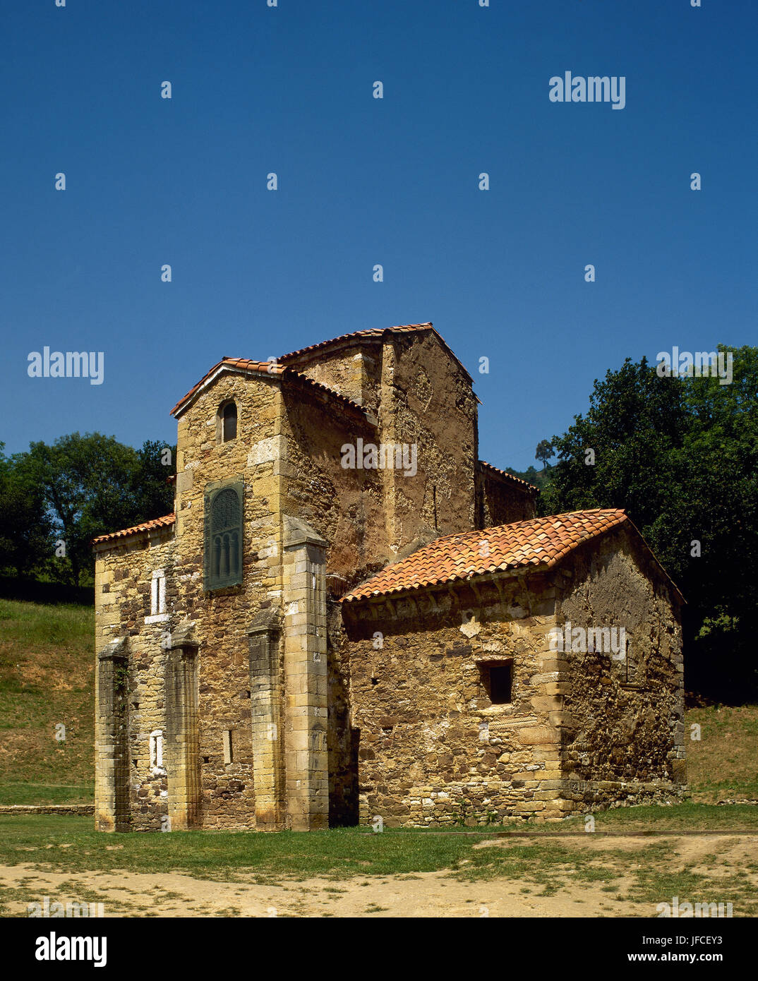 Kirche St. Michael von Lillo. Asturiens präromanische. 9. Jahrhundert. Von außen. Oviedo. Asturien. Spanien. Stockfoto