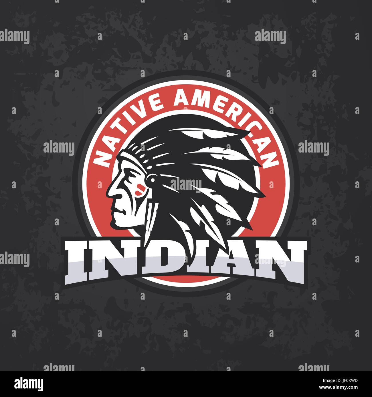 Runde American Indian Logo auf dunklen grunge Hintergrund. T-print Design Stock Vektor