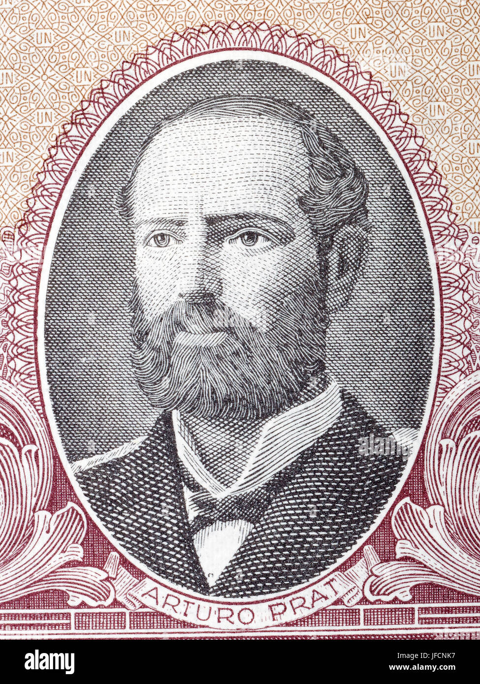 Agustin Arturo Prat Chacón Porträt von chilenischen Geld Stockfoto