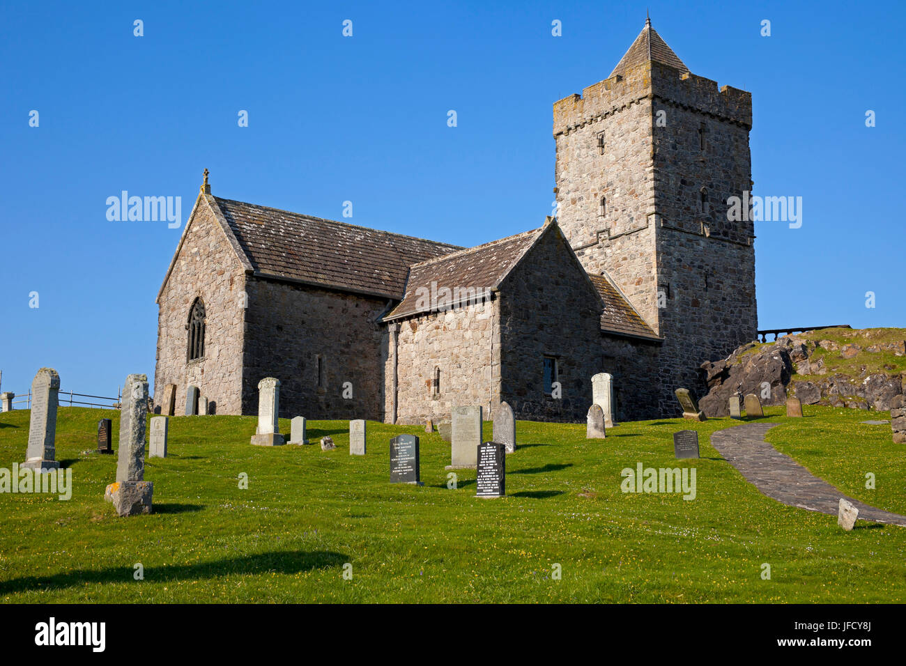 Tur Chlimain St Clements Kirche, Rodel, Insel Harris, Schottland Stockfoto