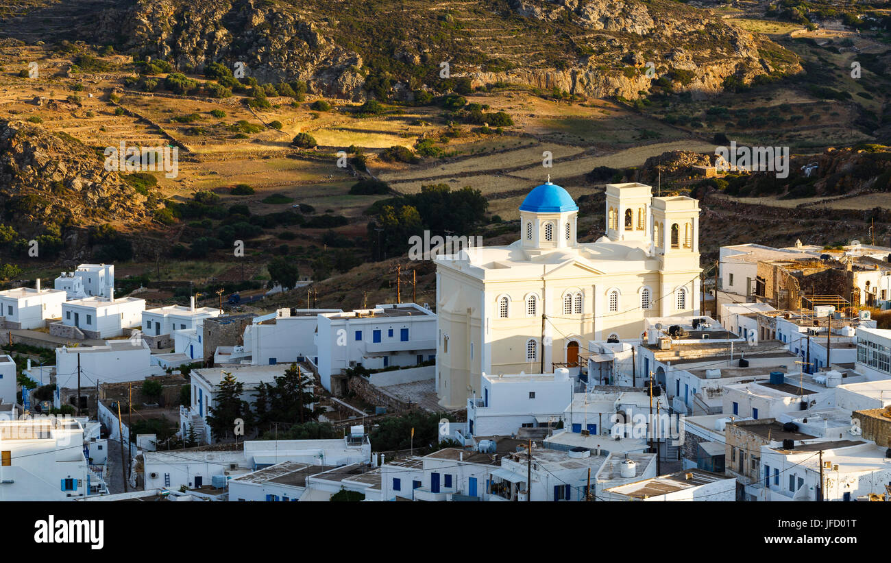 Dorf Chora und seine wichtigsten Kirche, Kimolos Insel. Stockfoto