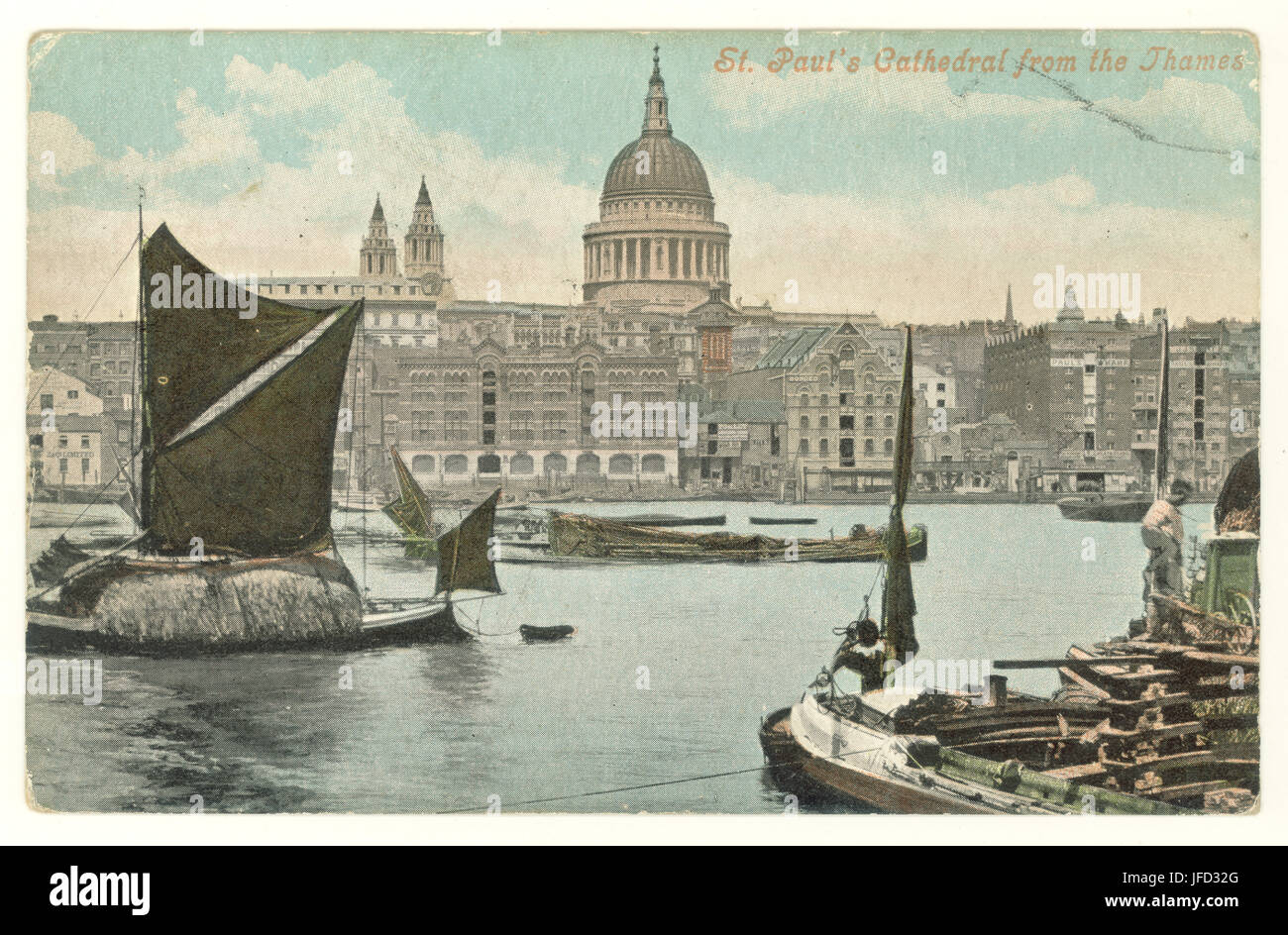 Getönte Souvenir-Grußkarte von St. Paul's Cathedral von der Themse, London, Großbritannien veröffentlicht April 23 1906 Stockfoto