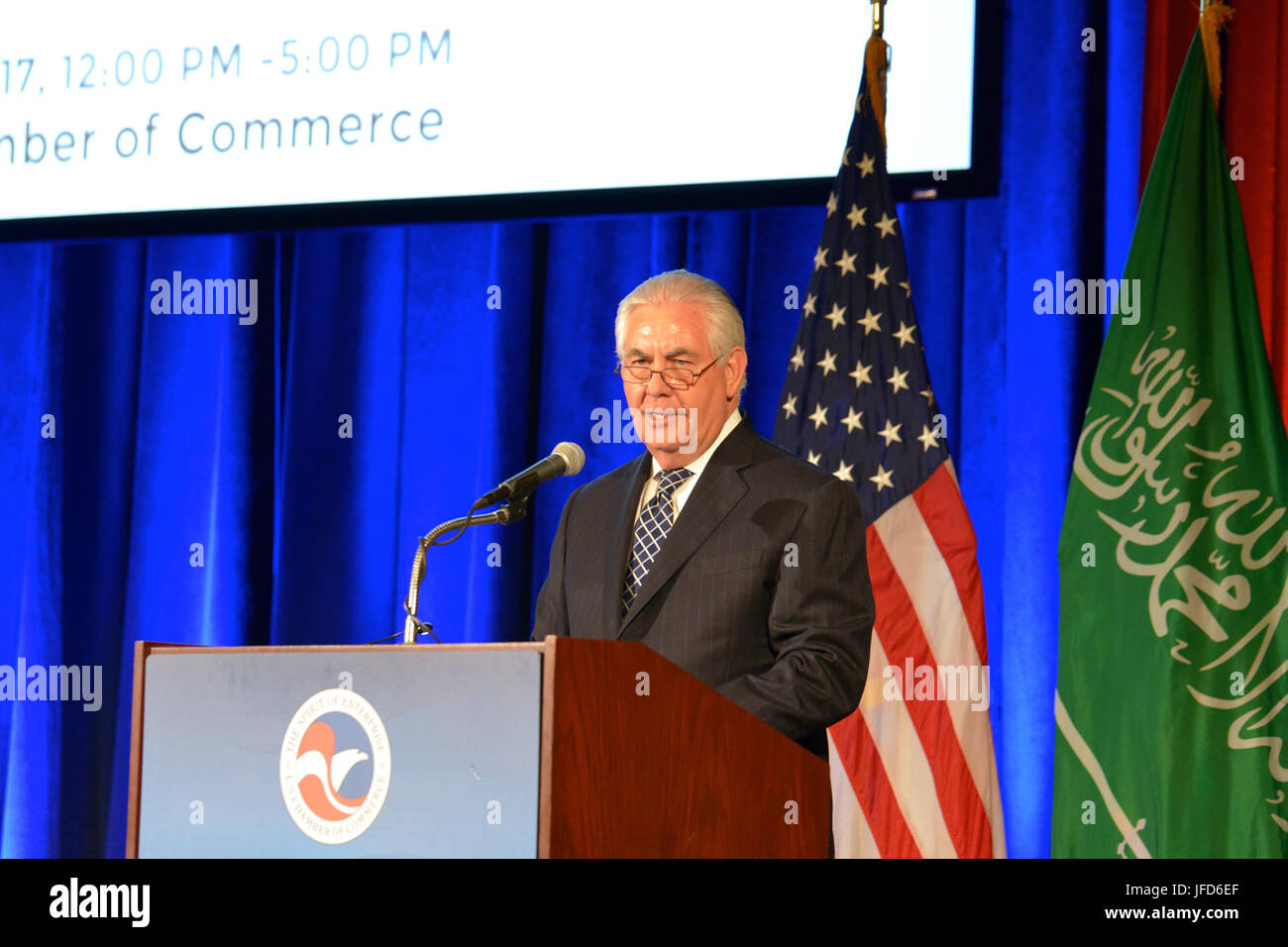 US Secretary Of State Rex Tillerson liefert Bemerkungen bei der US-Handelskammer USA und Saudi-Arabien CEO Summit, an das U.S. Department of Commerce in Washington, D.C. am 19. April 2017. Stockfoto