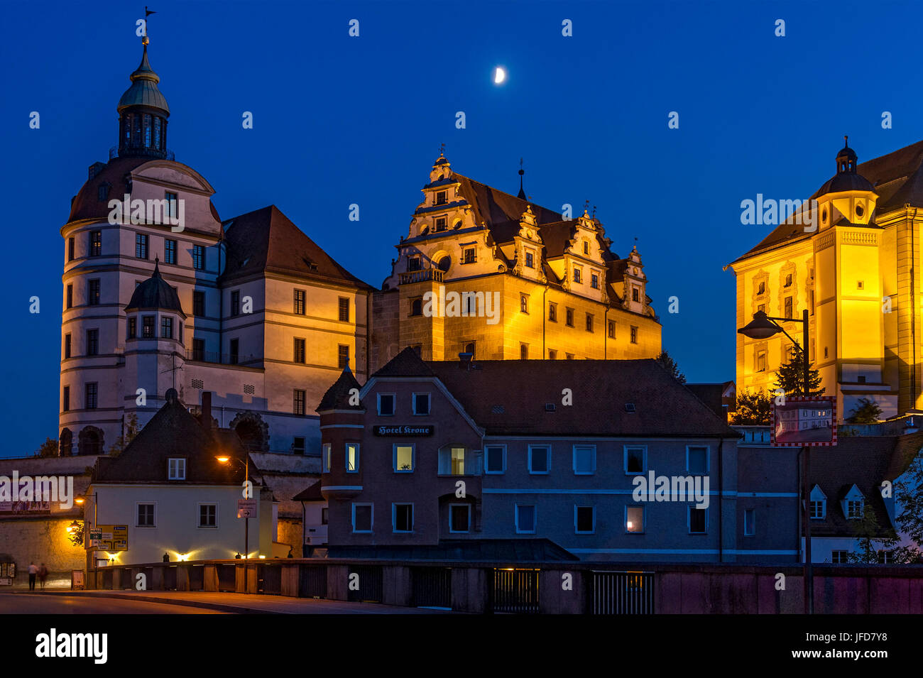 Renaissance-Schloss, Neuburg Schloss, Nacht erschossen, Neuburg an der Donau, Upper Bavaria, Bavaria, Germany Stockfoto