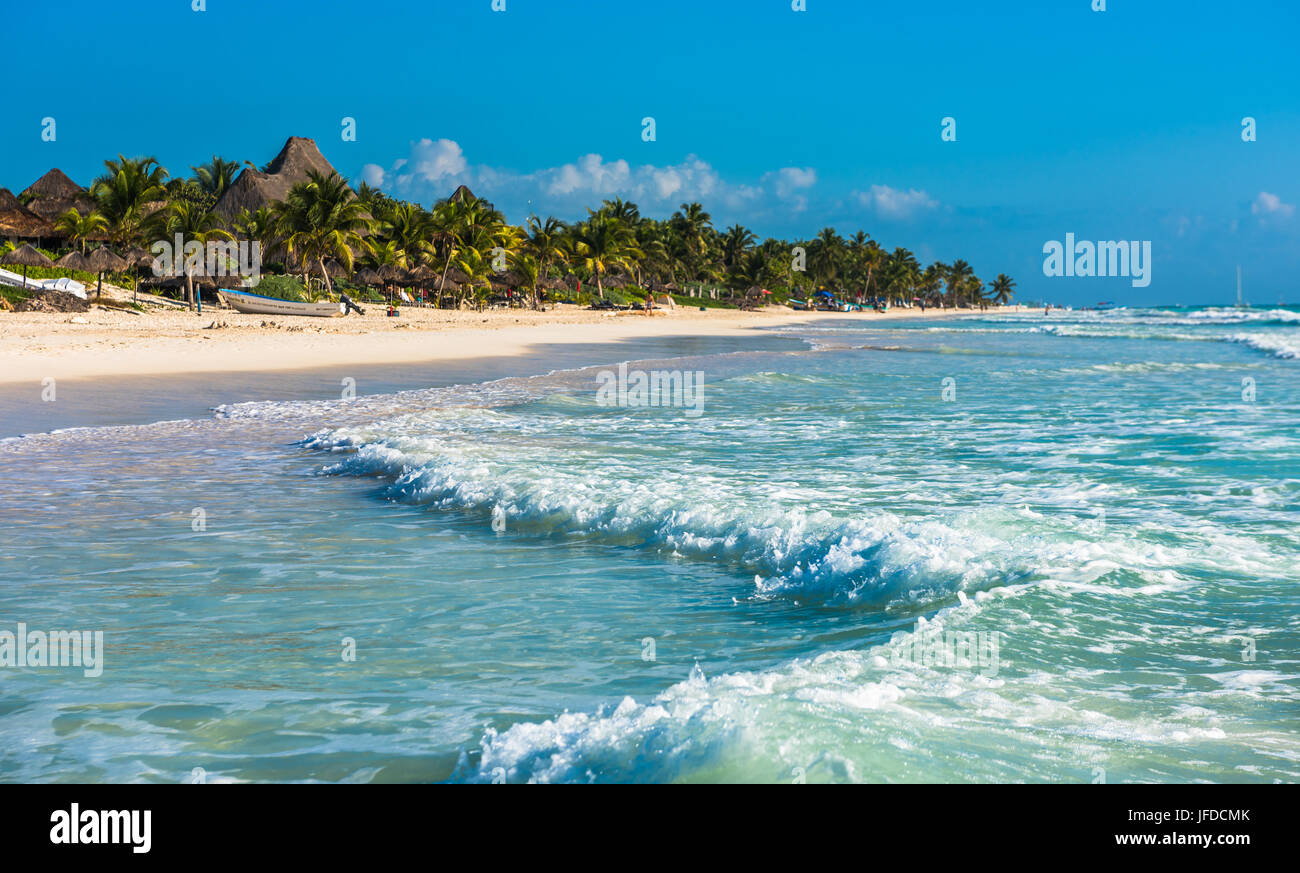 Karibik-Strand Panorama, Tulum, Mexiko Stockfoto
