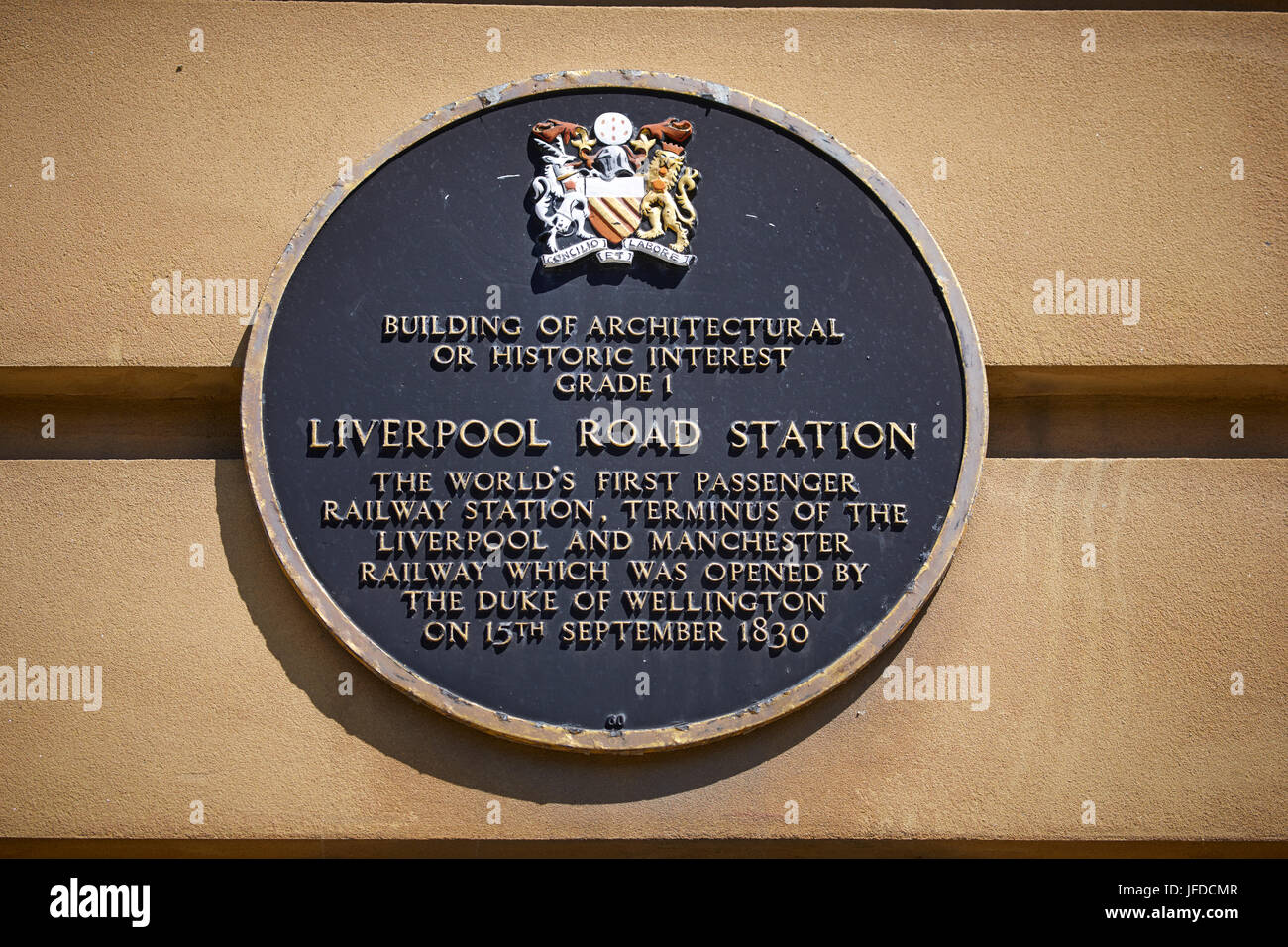 Liverpool Road ehemaligen Bahn Bahnhof Liverpool Manchester Railway weltweit ersten inter-City-Passagier-Bahnhof aus dem Jahr 1830 aufgeführt Grade 1 Stockfoto
