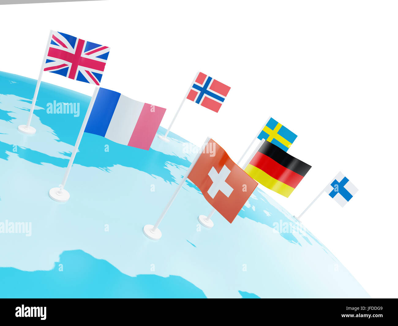 3D Illustration. Europakarte mit Ländern Fähnchen gekennzeichnet. Konzept der Europäischen Union. Isolierten weißen Hintergrund Stockfoto