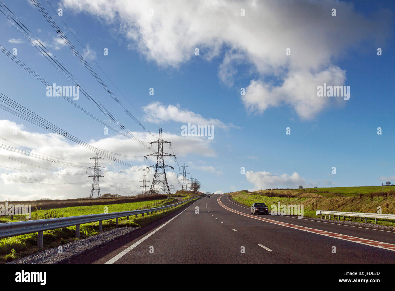 A447 - Main Road in Carmarthenshire Stockfoto