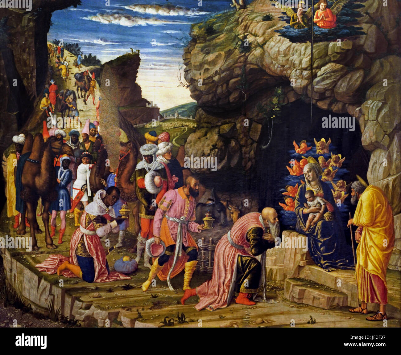 Szenen aus dem Leben Christi (Heilige drei Könige - Beschneidung - Auffahrt) 1463-1464 von Andrea Mantegna (1435-1506) war ein italienischer Maler war ein italienischer Maler Stockfoto
