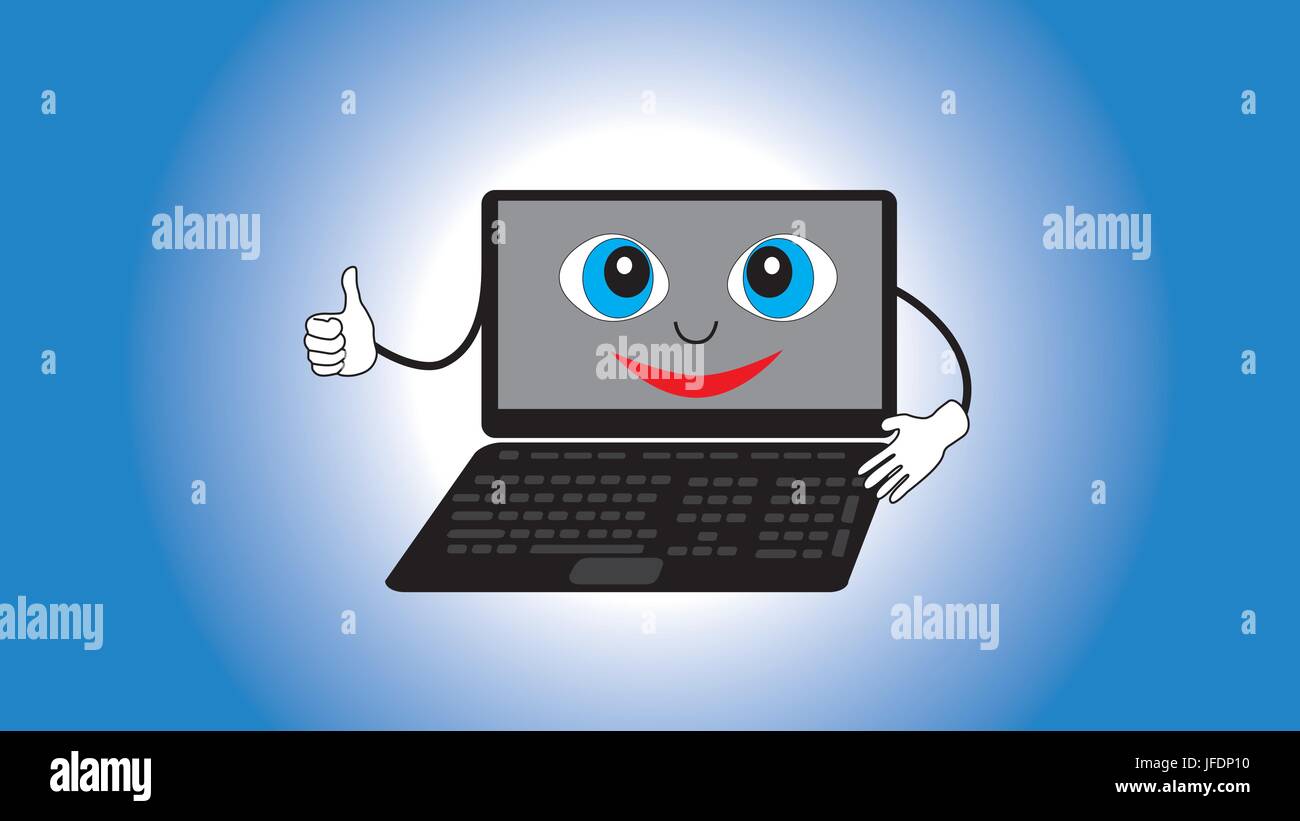 Lächelnd animieren Laptop isoliert gradient Hintergrund. Stock Vektor