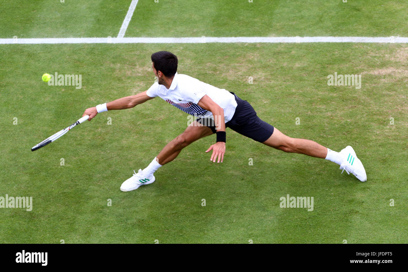 Serbiens Novak Djokovic in seinem Match gegen Russlands Daniil Medvedev tagsüber acht der AEGON International in Devonshire Park, Eastbourne. Stockfoto
