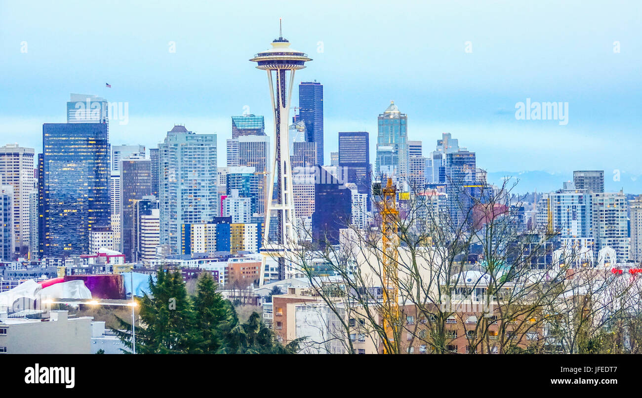 Skyline von Seattle mit Space Needle - Blick vom Kerry Park Stockfoto