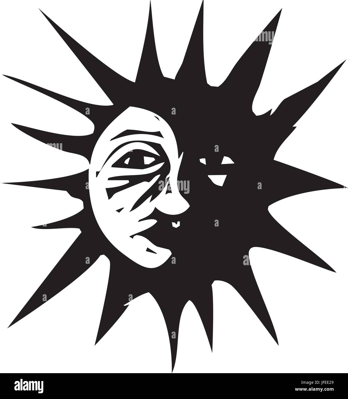 Holzschnitt-Stil Bild der Sonne in Eclipse vom Mond. Stock Vektor