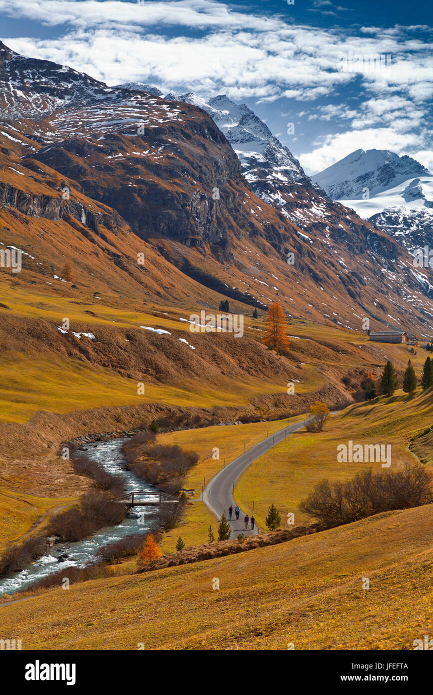 Schweiz, Oberengadin, Fextals mit Piz Tremoggia Stockfoto