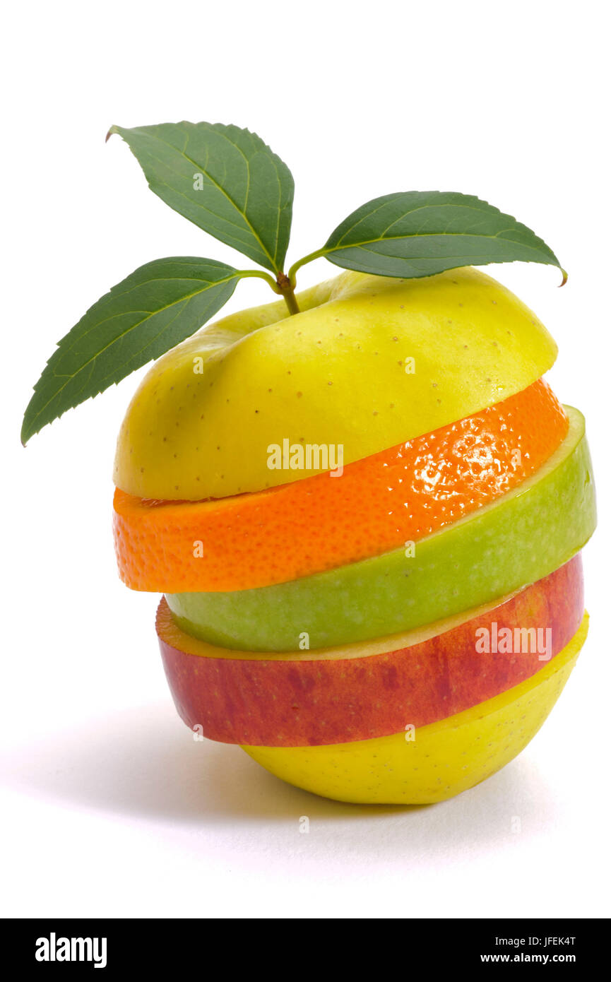Symbol erholt Ernährung, Obst aus Apfel, Birne und orange Stockfoto