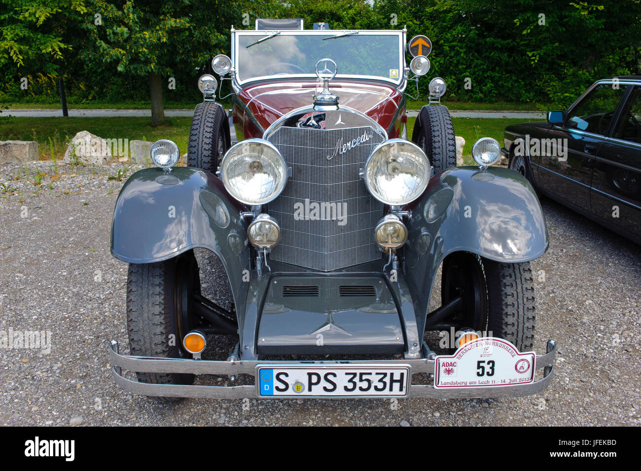 Oldtimer-Rallye "Herkomer Behauptung" in Landsberg Lech für mindestens 80 Jahre alten Autos, hier mit Mercedes 15/70/100, Baujahr 1927 Stockfoto