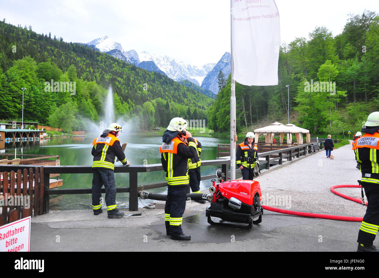 Feuerwehr, Feuerwehr, Wasserentnahme, Mission Übung, See, hotel Stockfoto