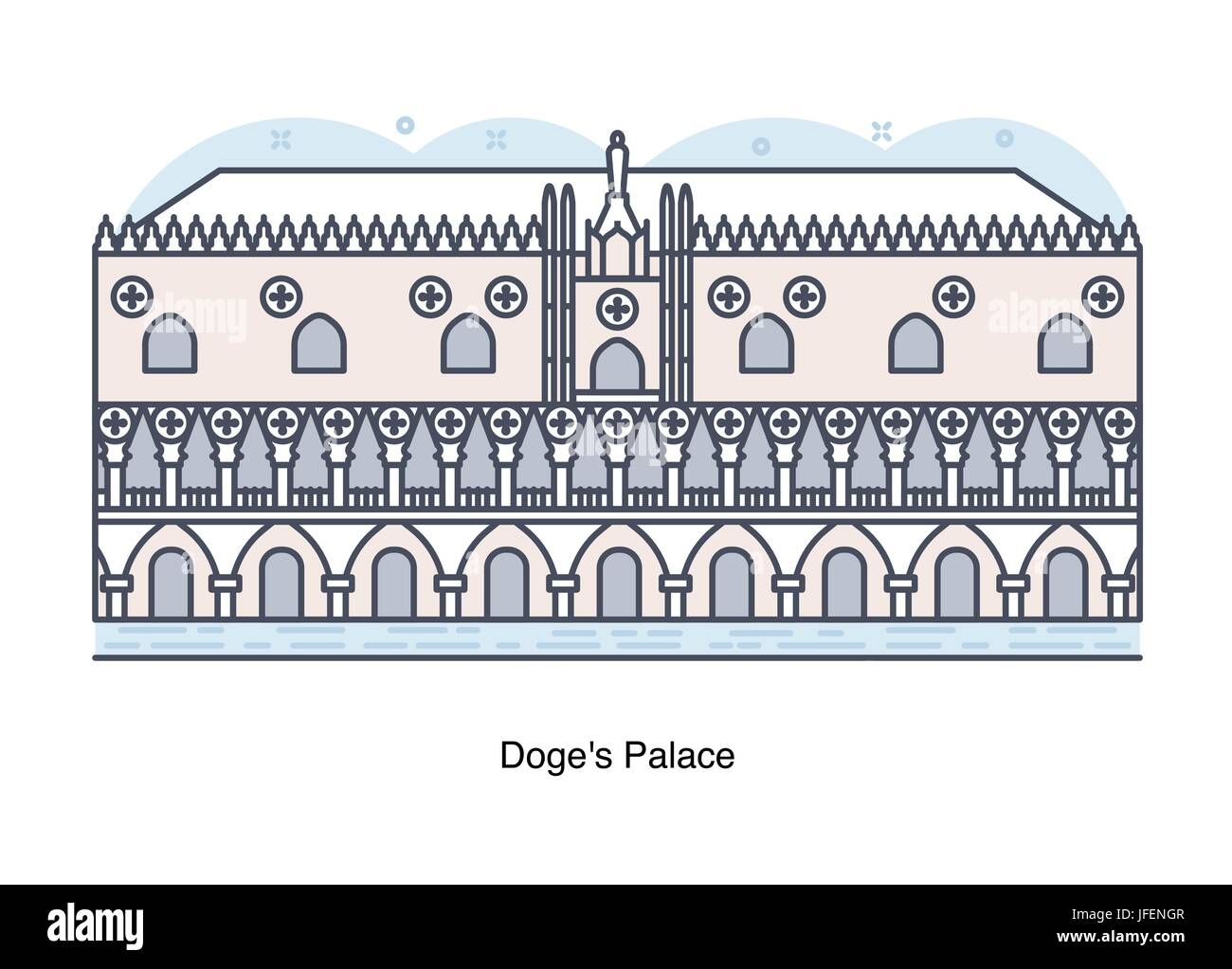 Vektorgrafik-Linie der Dogenpalast, Venedig, Italien. Stock Vektor