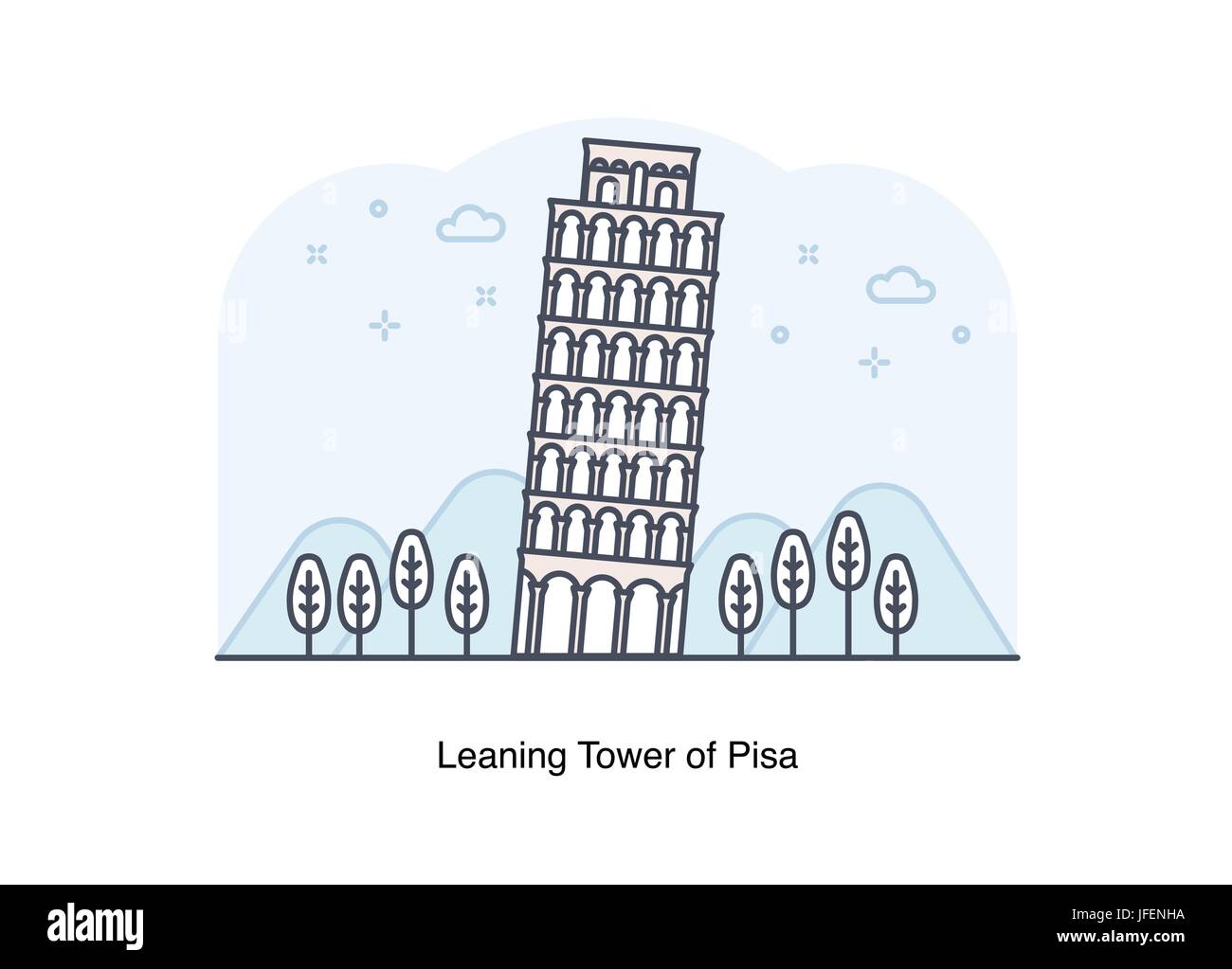 Vektorgrafik-Linie des schiefen Turm von Pisa, Italien. Stock Vektor