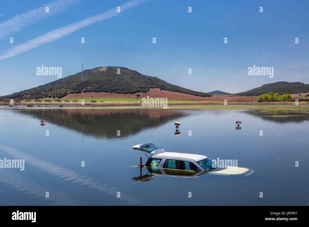 Spanien, Castilla La Mancha Region, der Provinz Ciudad Real, Mietwagen in See Stockfoto