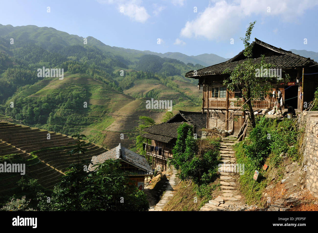 China, Provinz Guangxi Reisterrassen bei Longji um Longsheng, Tian Tou Zhai Dorf Stockfoto