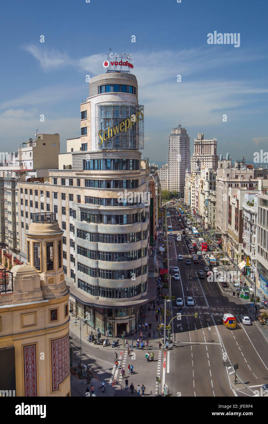 Spanien, Stadt Madrid, Gran Via Avenue, Callao Platz Stockfoto