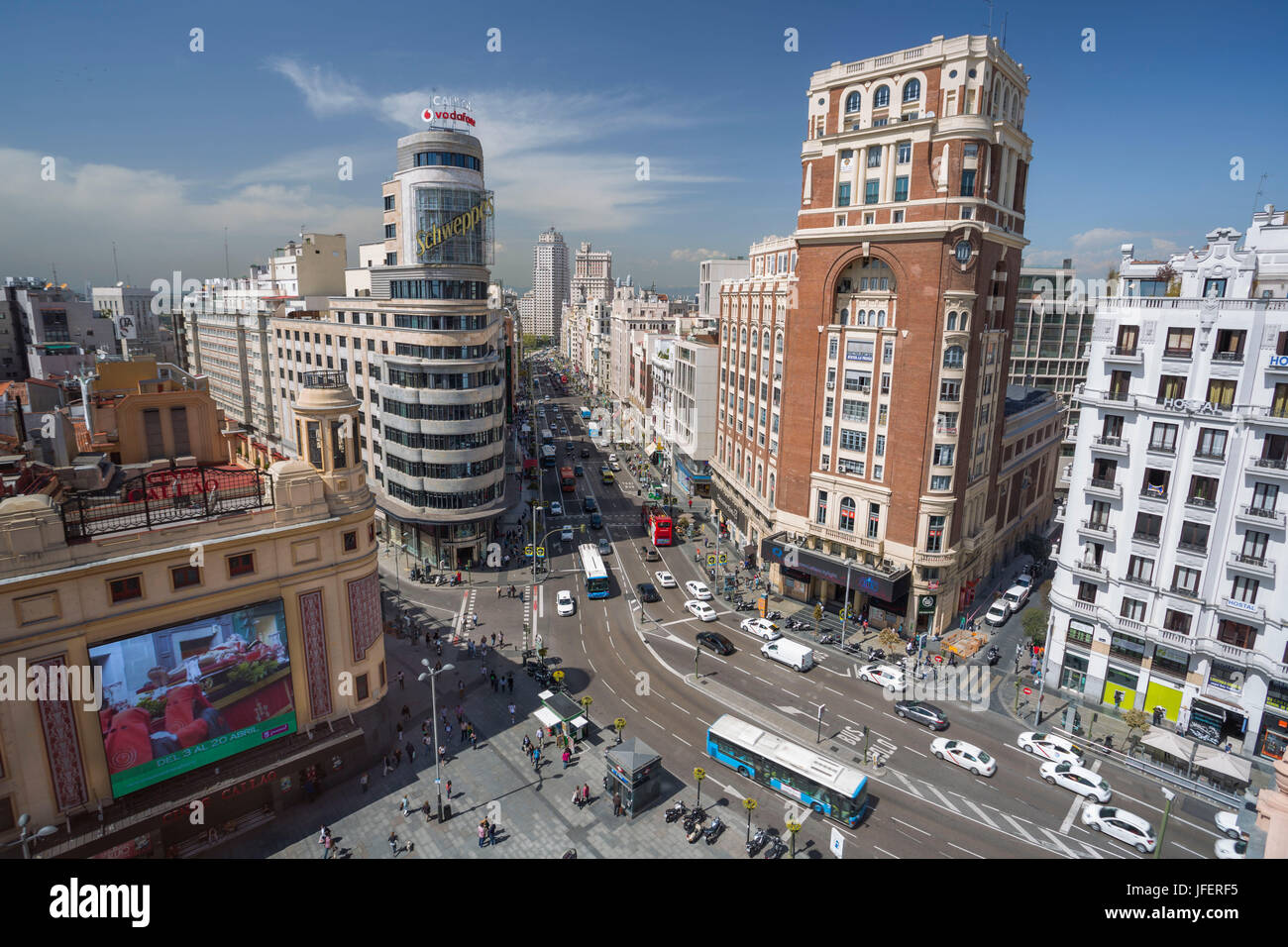 Spanien, Stadt Madrid, Gran Via Avenue, Callao Platz Stockfoto