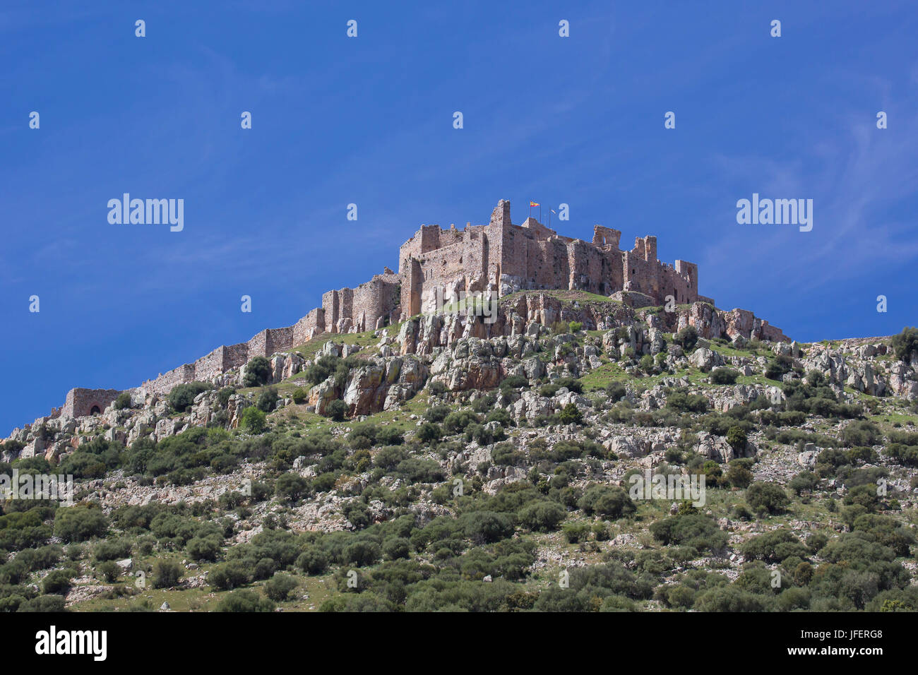 Spanien, Castilla La Mancha Region Ciudad Real Provinz, Calatrava Burg, Stockfoto