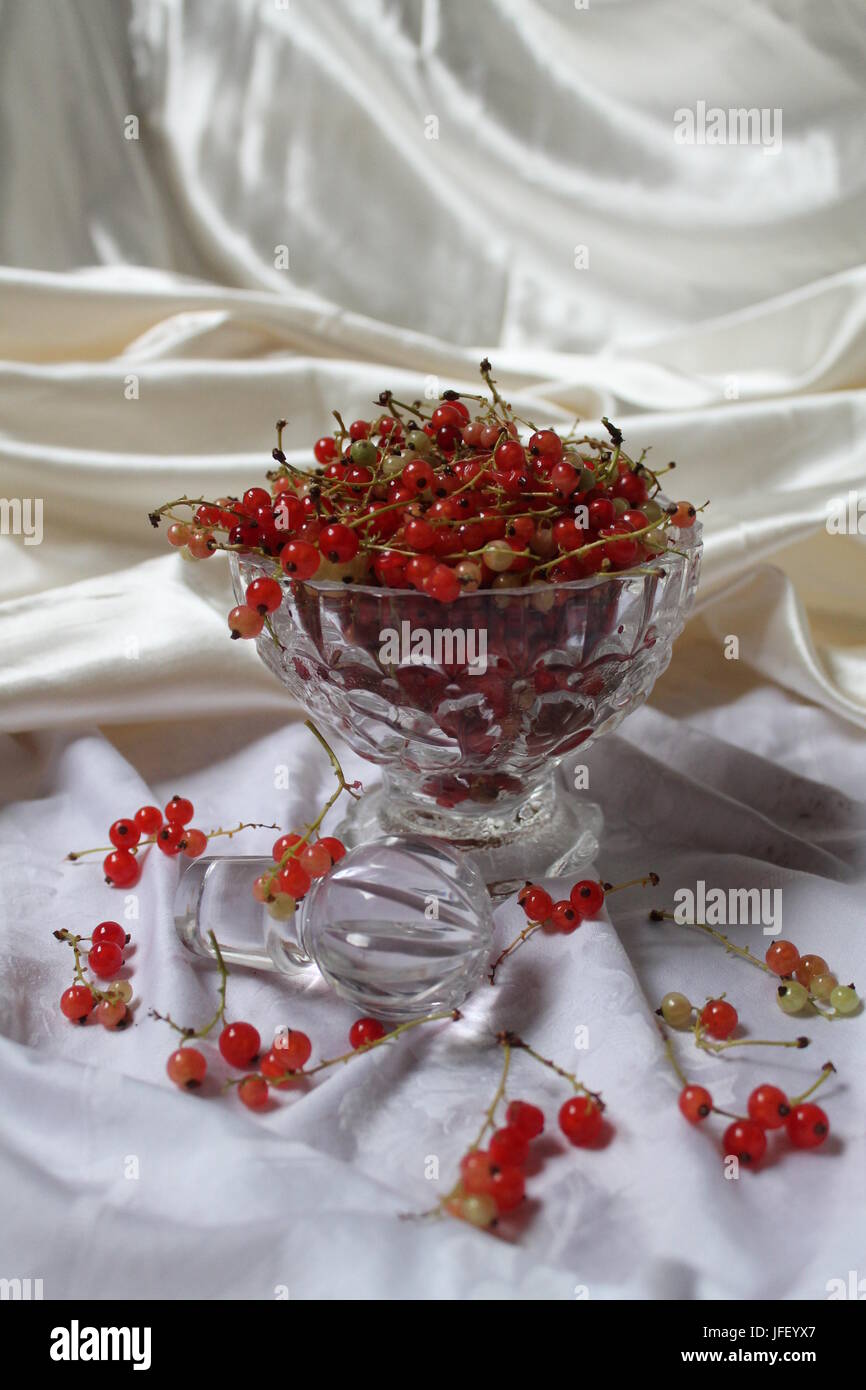 frische reife Erdbeeren und süße Johannisbeere Berry in Kristallglas vorbereiten für cocktail-party Stockfoto