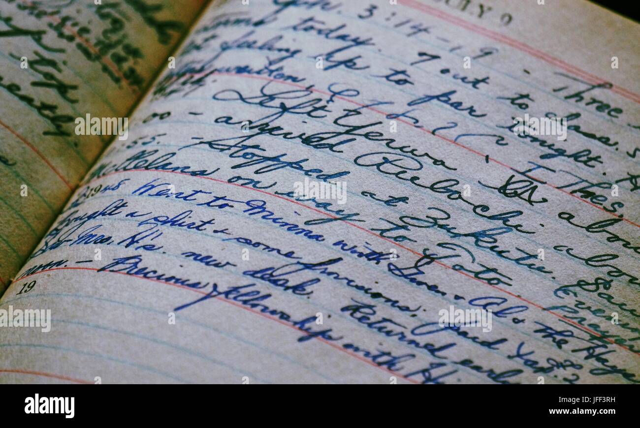 Alte Seite "Journal schreiben" Stockfoto
